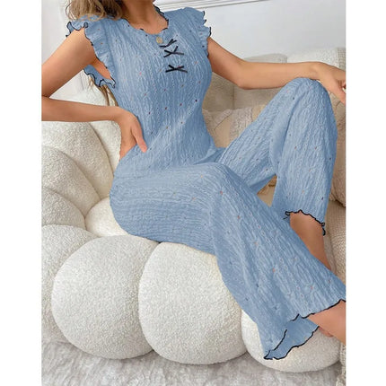 Nuovo set pigiama da donna con trama in pizzo di fascia alta, primavera ed estate, stile europeo e americano