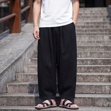 Pantaloni casual da uomo tinta unita primavera estate comodi e alla moda a gamba dritta, pantaloni giapponesi leggeri e sottili Harun a gamba larga