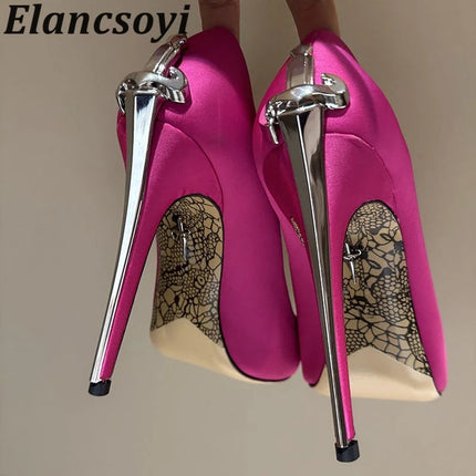 Vendita calda Scarpe da banchetto Décolleté da donna Scarpe eleganti con tacco alto in metallo Scarpe da ballo in pelle nera Scarpe da festa sexy autunnali per donna platinumshop