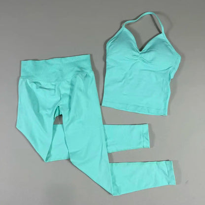 Yoga 2pcs Impact Gym Set Women Backless Tank Tops High Waist Scrunch Seamless Shorts Fitness Clothes Activewear Workout Sets