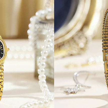 BERNY Orologio al quarzo da donna Cinturino in acciaio inossidabile dorato Orologio da polso ellittico di lusso Orologio da donna semplice retrò impermeabile platinumshop