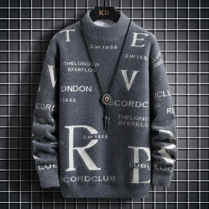 New Men's Blue Pullover Sweater American Classic Men's Black Sweater Color Blocked Warm Top Fashionable Men's Clothing 2025 New