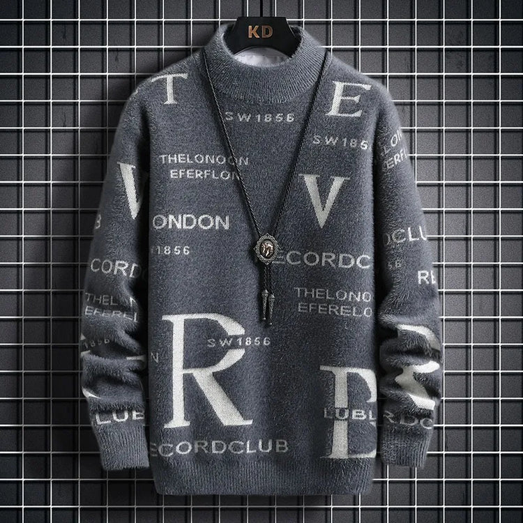 New Men's Blue Pullover Sweater American Classic Men's Black Sweater Color Blocked Warm Top Fashionable Men's Clothing 2025 New