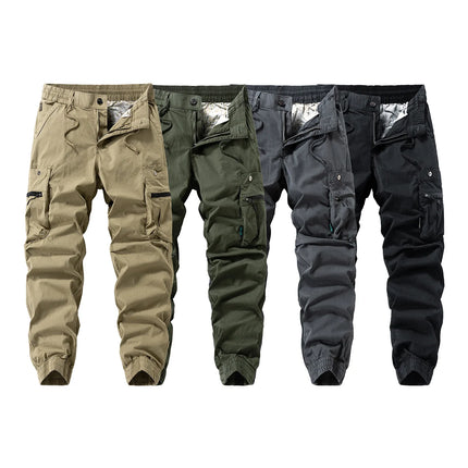 Men Zipper Flap Cargo Jogger Pants Elastic Drawstring Waist Cuffed Hem Wear Resistant Tactical Outdoor Trousers539