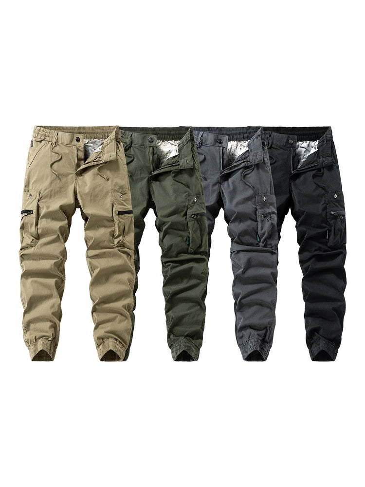 Men Zipper Flap Cargo Jogger Pants Elastic Drawstring Waist Cuffed Hem Wear Resistant Tactical Outdoor Trousers539