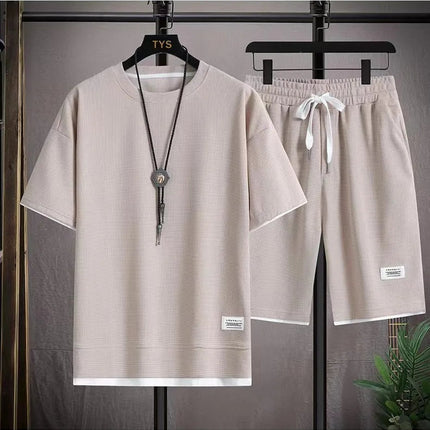 Waffle manica corta e pantaloncini estivi da uomo in due pezzi tuta sportiva Casual da uomo comodi pantaloncini freschi Set oversize platinumshop