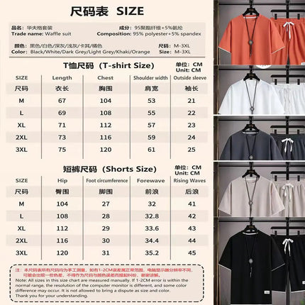 Waffle manica corta e pantaloncini estivi da uomo in due pezzi tuta sportiva Casual da uomo comodi pantaloncini freschi Set oversize platinumshop