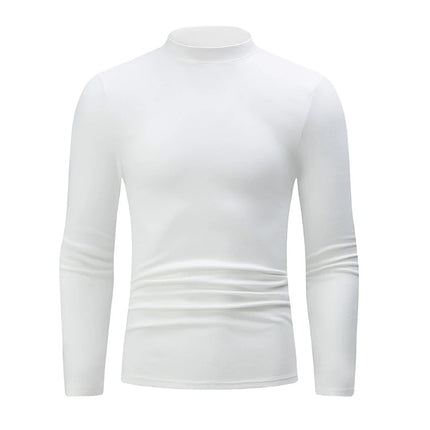 1/2piece Autumn And Winter Men's Semi High Neck Fashionable Base Long Sleeved Top Solid Color Casual Sports Fitness Warm T-shirt PlatiNum