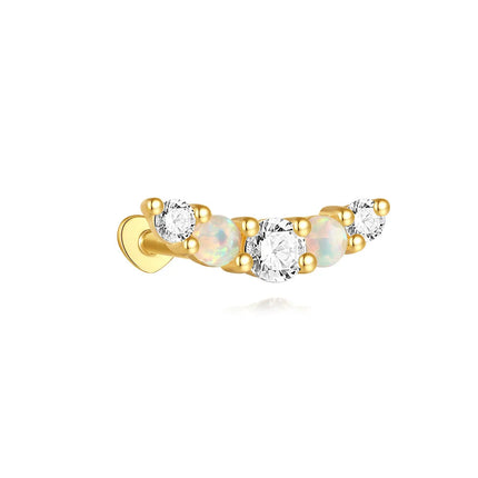 CANNER 1PC 925 Sterling Silver Exquisite Crown Opal Piercing Earring for Women Ear Studs Cartilage Earring Body Jewelry Gift PlatiNum