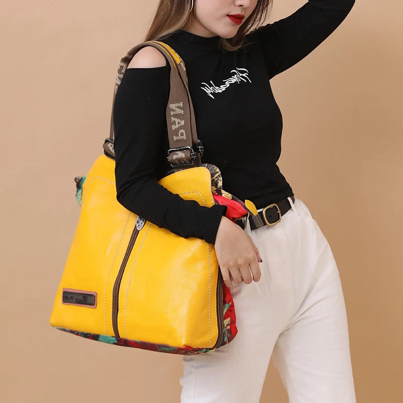 2025 New Genuine Leather With Canvas Women Handbags Luxury Fashion Crossbody Bag Printing Shoulder Portable Slung Bags