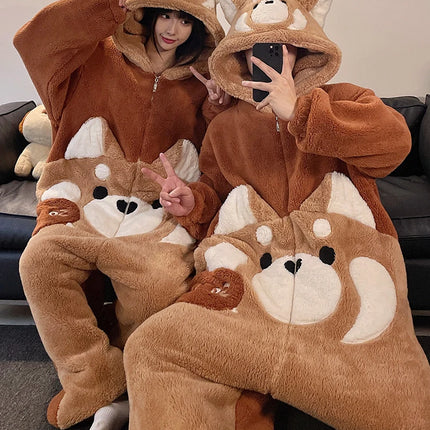 DAIMELU cartoon pajamas men's winter coral fleece flannel thickened warm male loungewear suit sleepwear one set girl nightwear