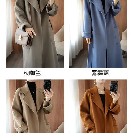 100% Wool Coat Women's Wear 2026 Autumn/Winter Fashion Temperament Double sided Cashmere Coats with Belt Elegant Long Overcoat
