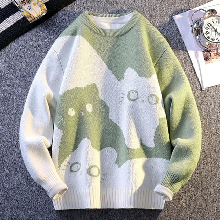 Cartoon Cat's New Knitted Sweater 2025 Men's Autumn/Winter Warm Knitted Sweater Men's Pullover Home Clothes