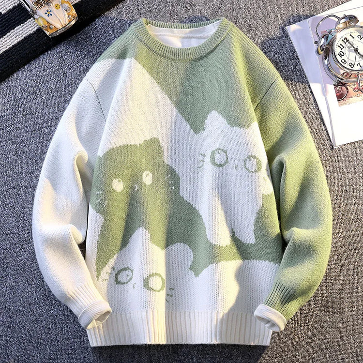 Cartoon Cat's New Knitted Sweater 2025 Men's Autumn/Winter Warm Knitted Sweater Men's Pullover Home Clothes