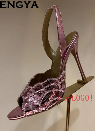 2026 Summer Trendy New Shiny Fish Mouth Toe Sexy Stiletto Sandals Woman Quality Sequined Thin High Heel Slippers for Women Shoes PlatiNum