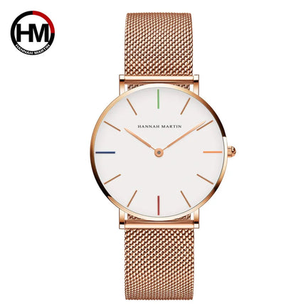 HANNAH MARTIN Movimento al quarzo giapponese in acciaio inossidabile di qualità del marchio Orologio Dropshipping da donna impermeabile da 36 mm in oro rosa completo platinumshop