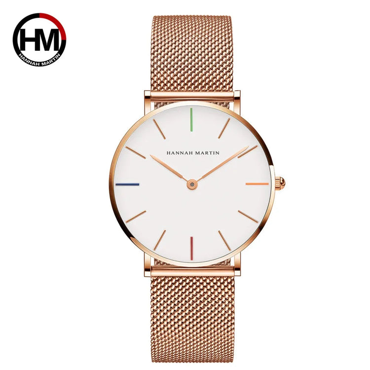 HANNAH MARTIN Movimento al quarzo giapponese in acciaio inossidabile di qualità del marchio Orologio Dropshipping da donna impermeabile da 36 mm in oro rosa completo platinumshop