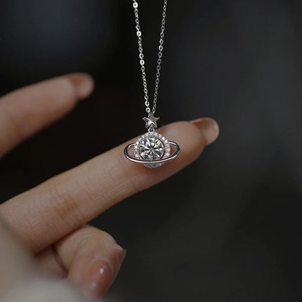 New 925 Sterling Silver Planet Necklace Personality Charming Woman Pendant Choker Birthday Gift for Friends Exquisite Jewelry PlatiNum