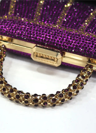Popular In Nigeria Exquisite Evening Bags With Diamond Design Fashion Handle Clutch Rhinestone Embellished Long Chain Bag PlatiNum