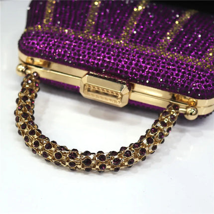 Popular In Nigeria Exquisite Evening Bags With Diamond Design Fashion Handle Clutch Rhinestone Embellished Long Chain Bag PlatiNum