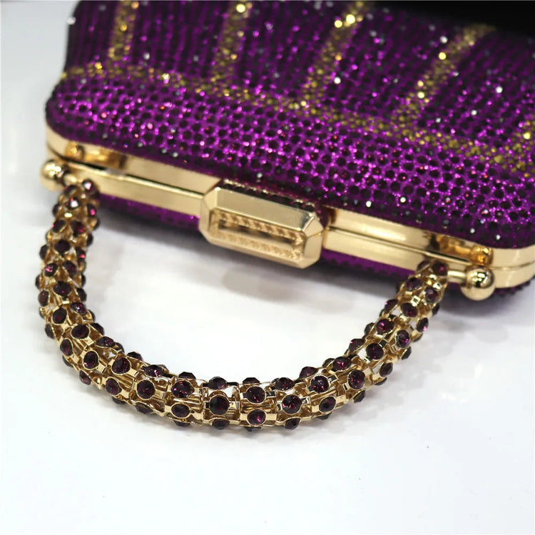 Popular In Nigeria Exquisite Evening Bags With Diamond Design Fashion Handle Clutch Rhinestone Embellished Long Chain Bag PlatiNum