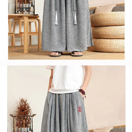 Pantaloni Kimono da Uomo Stile Giapponese Oversize Comodi Pantaloni da Bagno Uomo Samurai Giapponese Harajuku Casual Larghi Yukata Pantaloni a Gamba Larga
