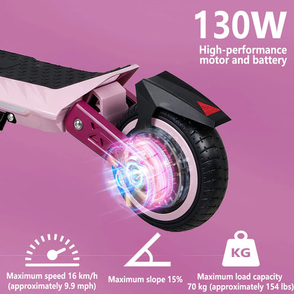 Monopattino elettrico per bambini, doppia sospensione, luci arcobaleno colorate e schermo LED, autonomia di 12 km, un regalo ideale per ragazzi e ragazze dai 6 anni in su.