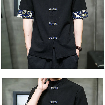 Camicia Kimono giapponese da uomo cinese retrò stampa casual cotone lino cuciture top a maniche corte estate uomo di alta qualità streetwear