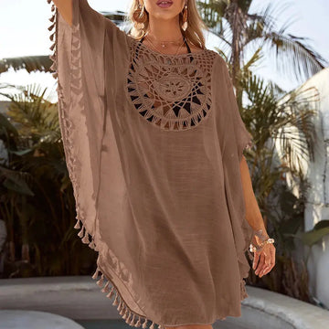 Grembiule da spiaggia allentato da donna con spalle scoperte, casual, per le vacanze, stile sexy, con nappa ritagliata, grembiule da spiaggia estivo da donna platinumshop
