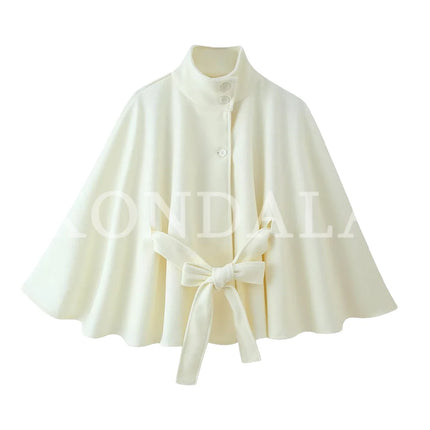 KONDALA Women Fall Casual Elegant Cloak Jacket Stand-Collar Soft Tweed Belt Jacket New 2026 Autumn Winter Trendy Cape Style Coat