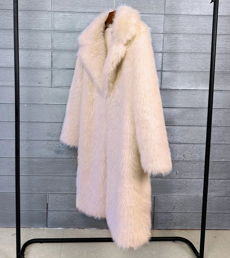 ZADORIN 100cm Long Fluffy White Black Faux Fur Coat Woman Clothing Winter Lapel Faux Fur Top Jackets for Women Jacket Outerwears