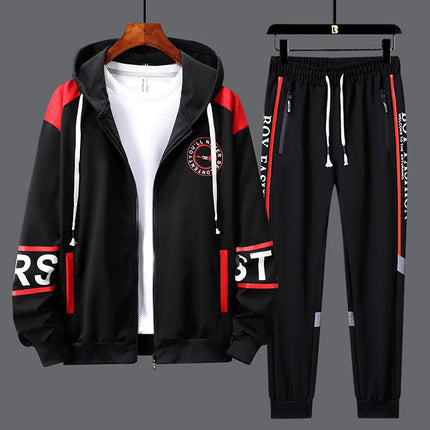 Men's High-End Fashion Zipper Cardigan And Pants Two-Piece Set Casual Sportswear Spring Autumn Printed Commuting Outfit