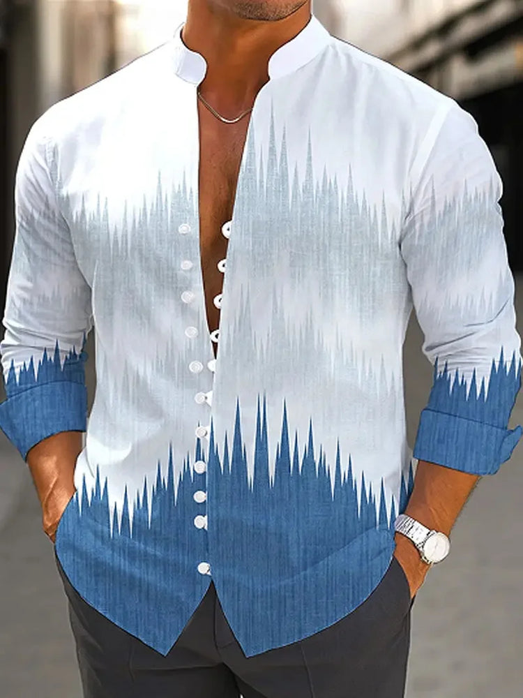 Camicia a maniche lunghe da uomo con motivo a righe Outdoor Street Manica lunga Abbigliamento stampato Top con design a bottoni da strada alla moda
