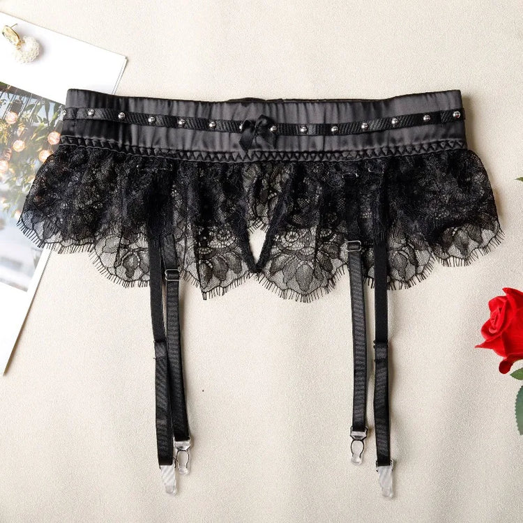Toucheart Erotic Lingerie Lace See-through Bow Knot Decor Patchwork Body Shaping Hollow Intimate Women Flirt Hot Underwear Set