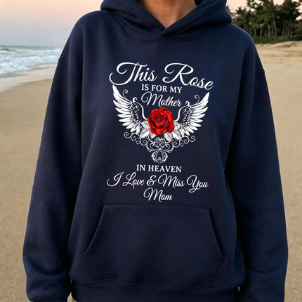 Red Rose Angel Wings Memorial For Mom Print Women'S Hoodies Autumn Loose Hoody Comfortable Cotton Hoodie Soft Unisex Streetwear