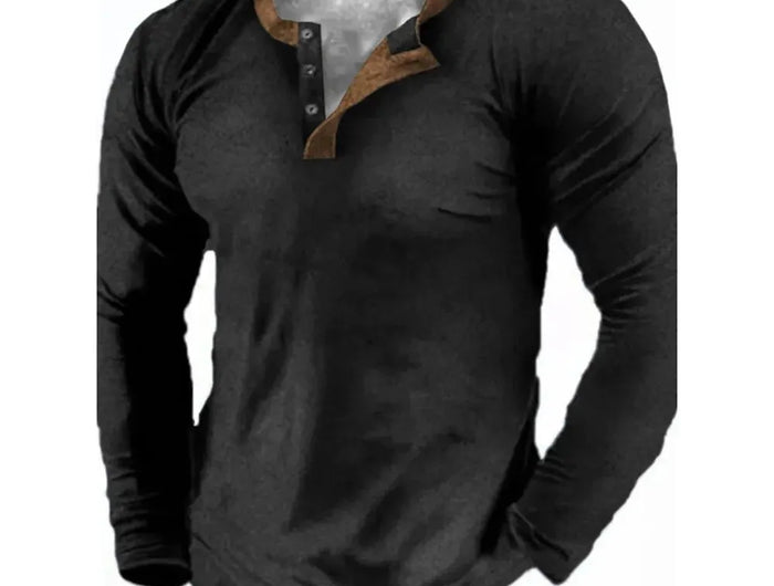 Spring Autumn Solid Color Henley Shirts 3D Printed Men's Fashion Vintage Button-Down Long Sleeve T Shirts Men's Tees Top Apparel