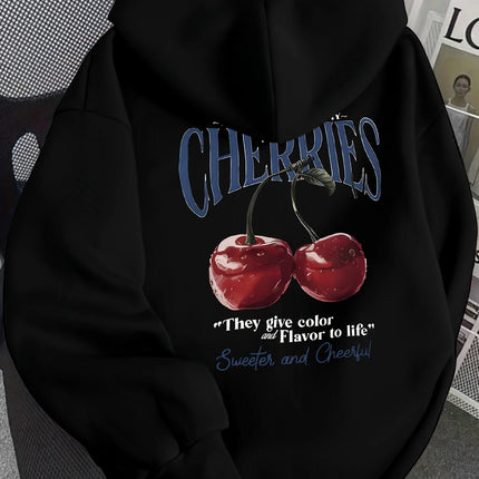 Hoodie Women's Cherry Print Hooded Sweatshirt Oversized Casual Pullover with Cherry Graphic Hoodies Hip Hop Sweatshirt Unisex
