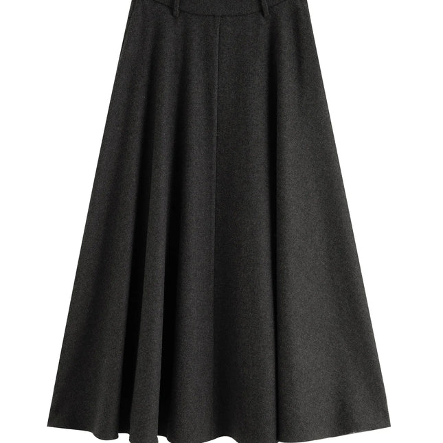 ZIQIAO 2025 Winter Women's High Waist A-Line Midi Skirt Asymmetrical Seam Design - Unique Cutout Detail for Casual Office Wear PlatiNum