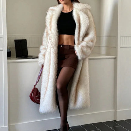 ZADORIN 115cm Long Faux Fox Fur Coat Woman High Street Warm Furry Jacket Faux Fur Coats Woman Winter Clothes White Fur Faux Coat