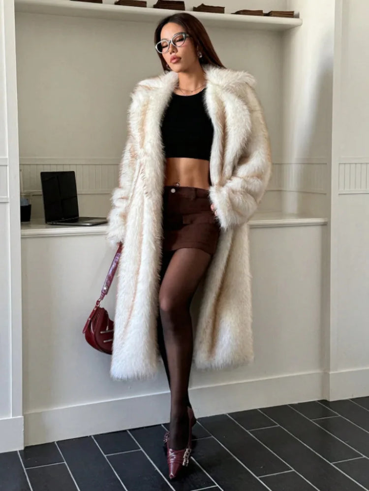 ZADORIN 115cm Long Faux Fox Fur Coat Woman High Street Warm Furry Jacket Faux Fur Coats Woman Winter Clothes White Fur Faux Coat