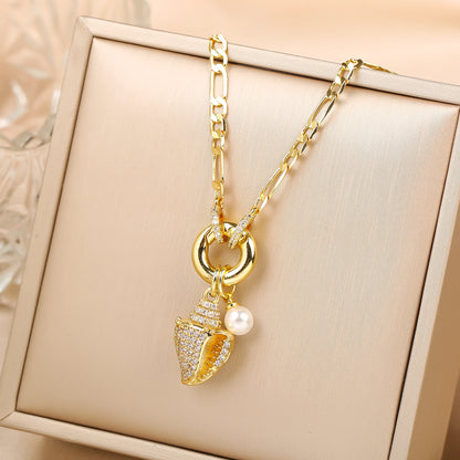 Nuova collana creativa con ciondolo a tema ali di fiori di conchiglia di zirconi lucidi Nuova moda donna accessori per gioielli per le vacanze femminili