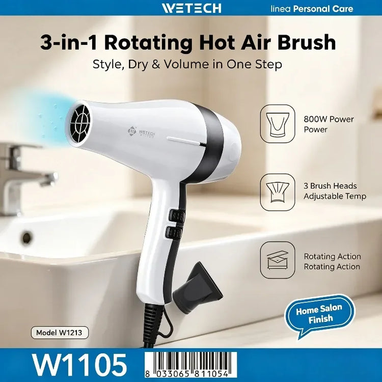 WETECH 2000W Professional Negative Ionic Hair Dryer Adjustable Temperature Speed Blow Dryer With Concentrator Nozzle Home Salon Hair Styling Tool 100-240V Dual Voltage