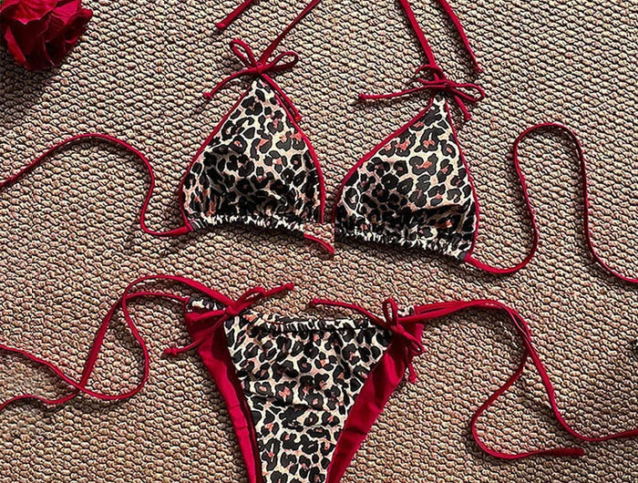 Costume da bagno bikini sexy leopardato da donna con spalline push-up, set bikini a tre pezzi a vita bassa, costumi da bagno estivi da donna senza schienale per la spiaggia PlatiNum