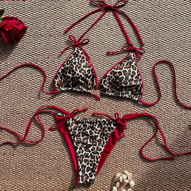 Costume da bagno bikini sexy leopardato da donna con spalline push-up, set bikini a tre pezzi a vita bassa, costumi da bagno estivi da donna senza schienale per la spiaggia PlatiNum