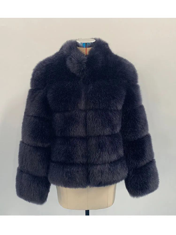 ZADORIN Fashion Thick Warm Winter Coat Woman Luxury Faux Fox Fur Coat Jackets Woman Stand Fur Collar Fake Fur Jacket Outerwears