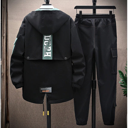 Spring Casual Men Sets Two Pieces Fashion Korean Trend Hooded Jacket + Pants Autumn Baseball Uniform Suit Man Outfit