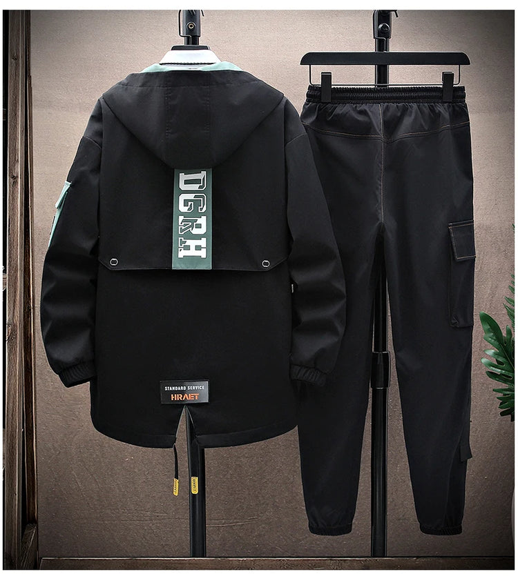 Spring Casual Men Sets Two Pieces Fashion Korean Trend Hooded Jacket + Pants Autumn Baseball Uniform Suit Man Outfit