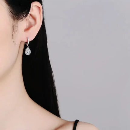 Classic 100% Real 1 Carat Pear Cut Moissanite Diamond Drop Earrings Women’s S925 Silver Earring Plated PT950 Fine Jewelry PlatiNum