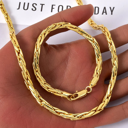 Set di bracciali con collana a catena intrecciata in rame minimalista per donna e uomo, gioielli semplici a strati, pronti, ipoallergenici platinumshop