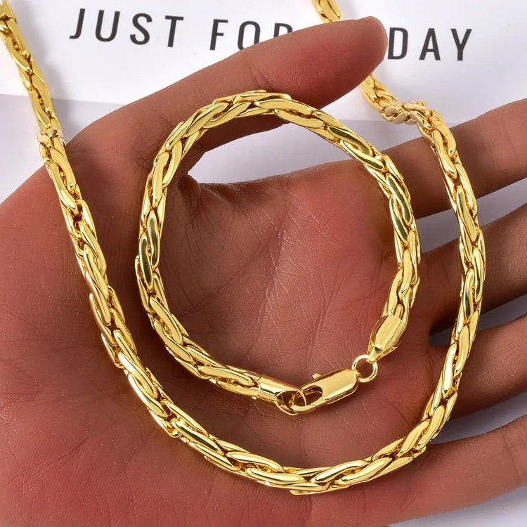 Set di bracciali con collana a catena intrecciata in rame minimalista per donna e uomo, gioielli semplici a strati, pronti, ipoallergenici platinumshop